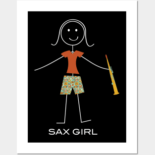 Funny Soprano Saxophone Girl Stick Woman Posters and Art